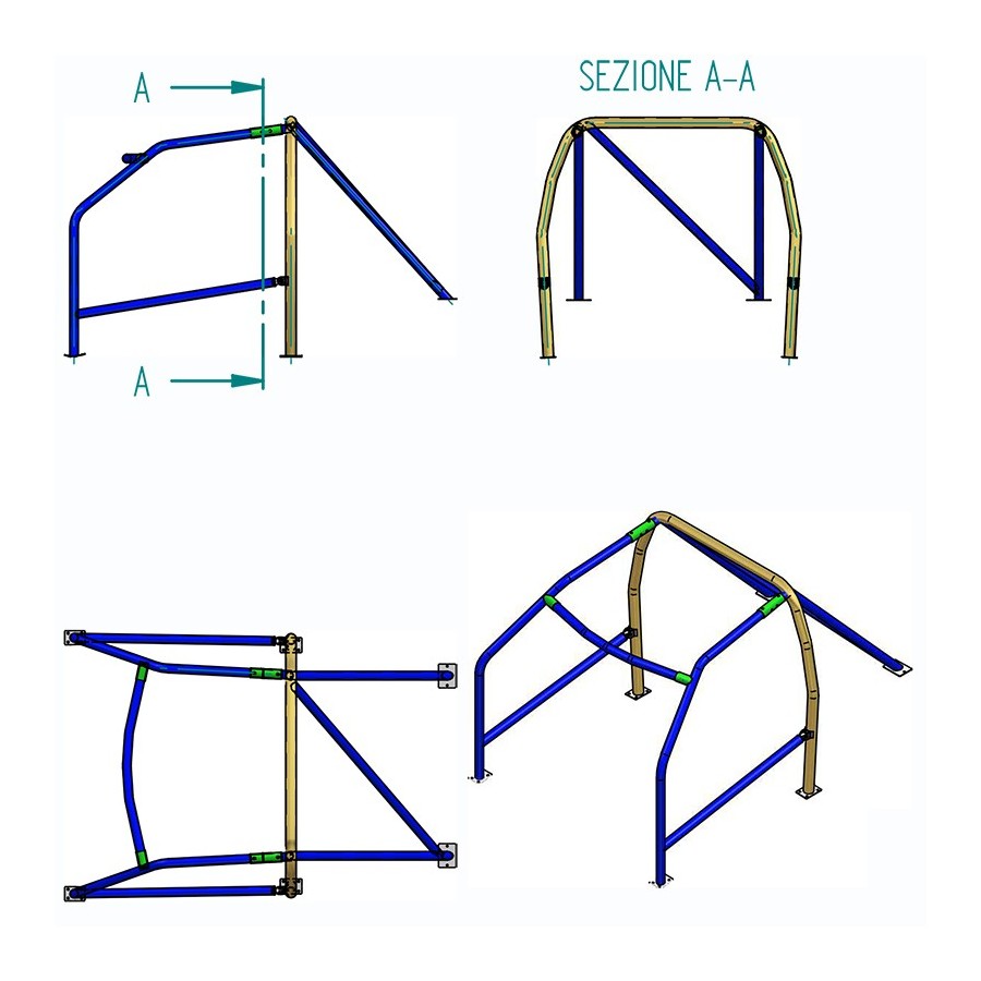 Arceau Standard FIA SPARCO Peugeot 106 - 6 points à boulonner