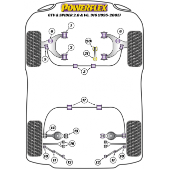 Silent blocs Powerflex Alfa Romeo GTV et Spider 2.0 et V6, 916 (1995-2005) 